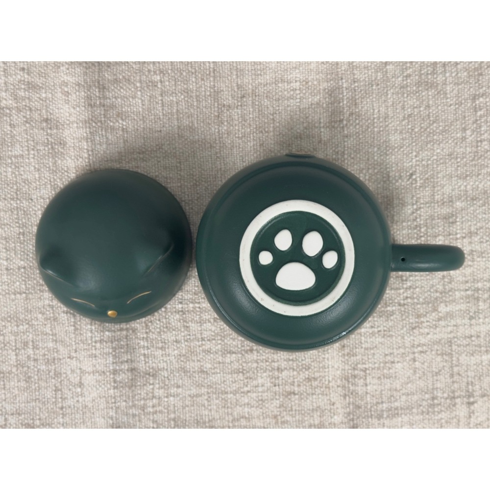 TangPin Cat Mug with Lid Dark Green Gold Accent Tea Mug Missing Infuser - Picture 5 of 6
